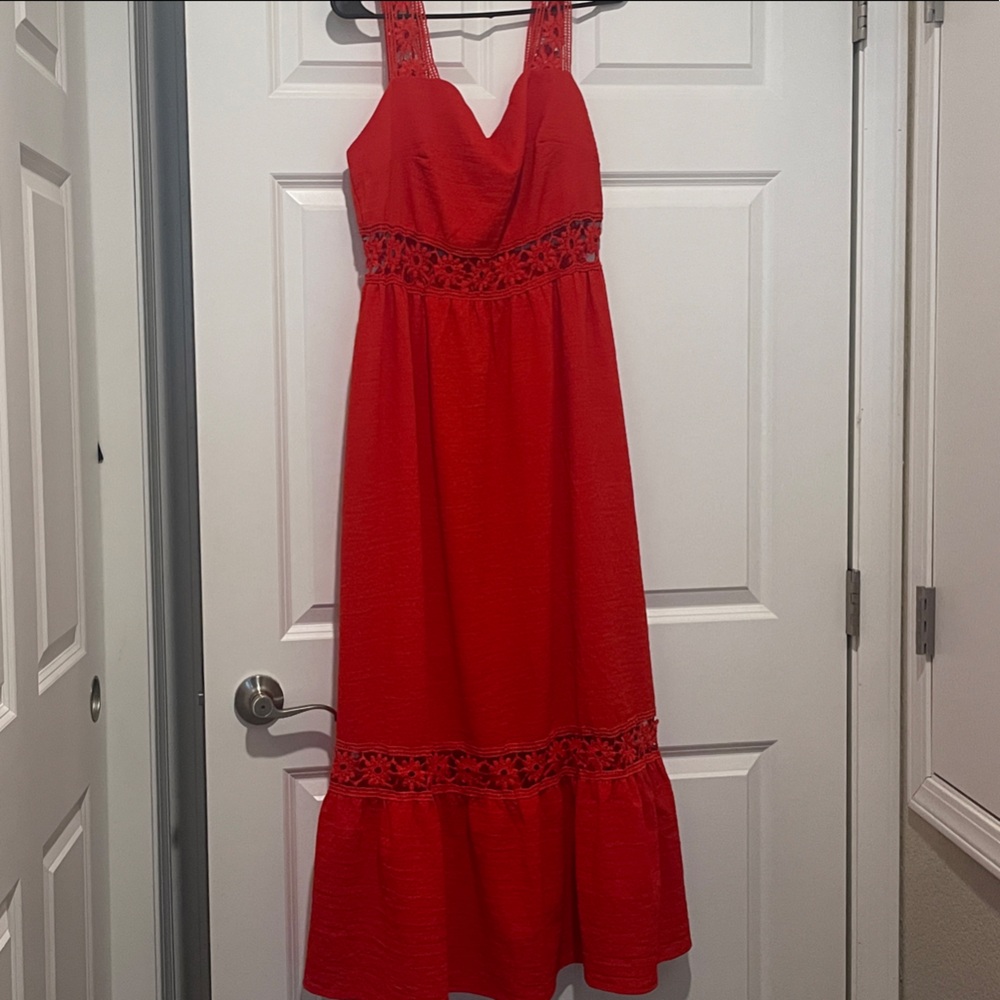 Red Sleeveless Dress with Lace Details